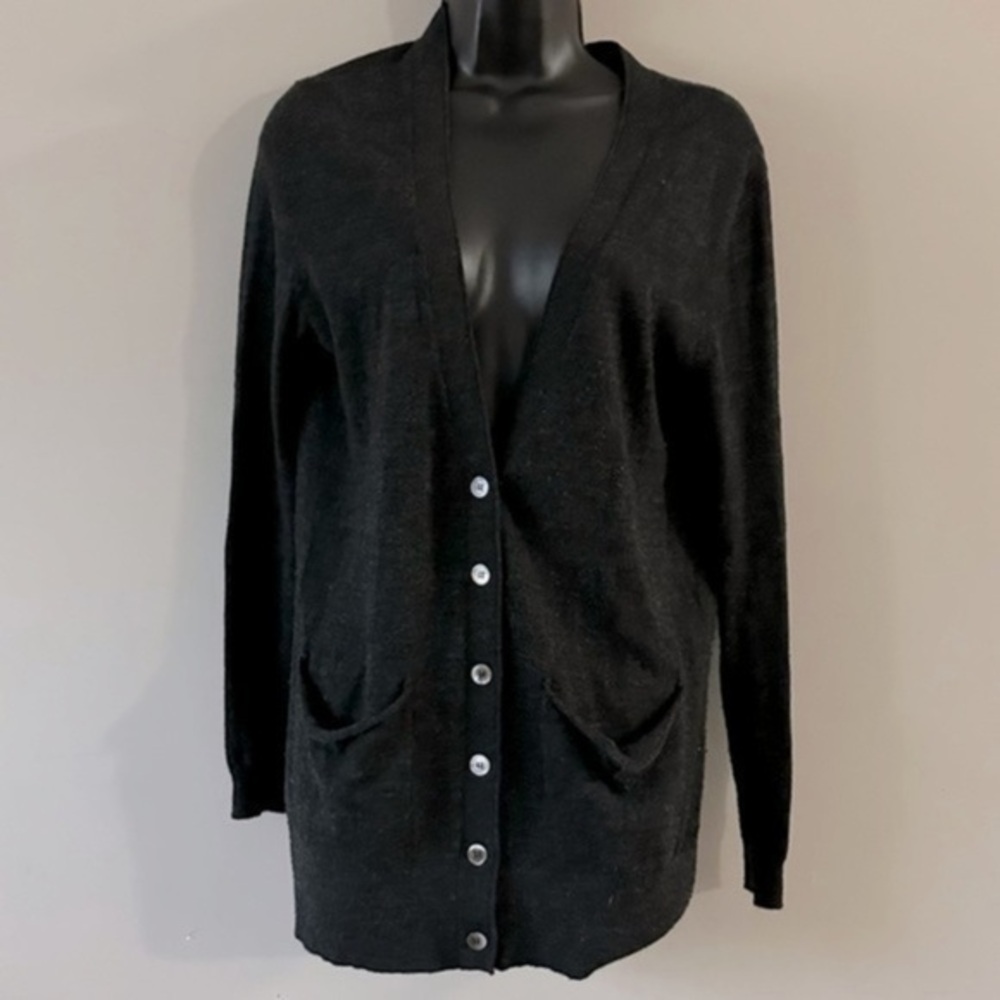 Anthropologie Moth Long Black /Grey Cardigan with pockets size XS